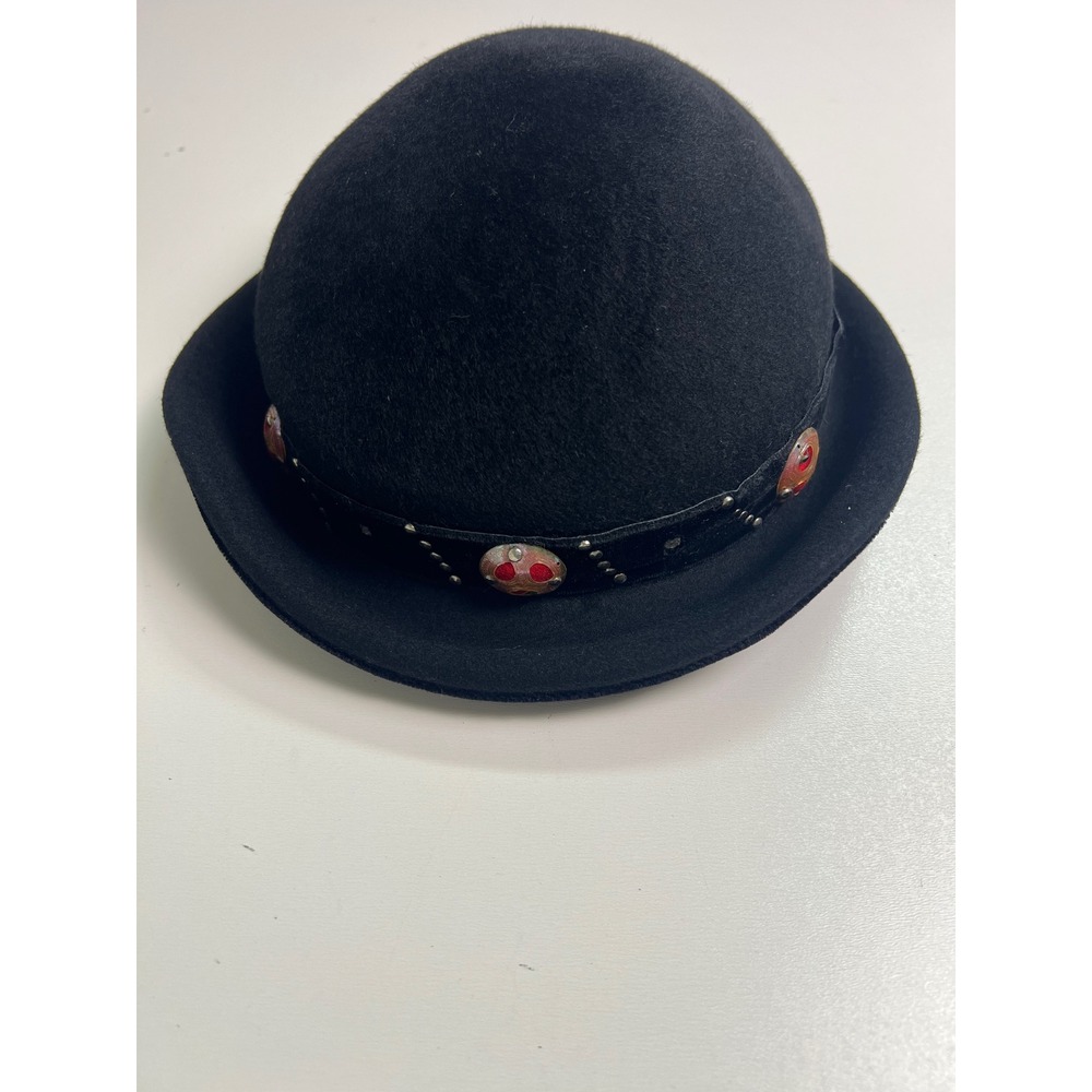 Vintage Merrimac Black Felt Bowler Hat‎ Womens Small Embellished Band